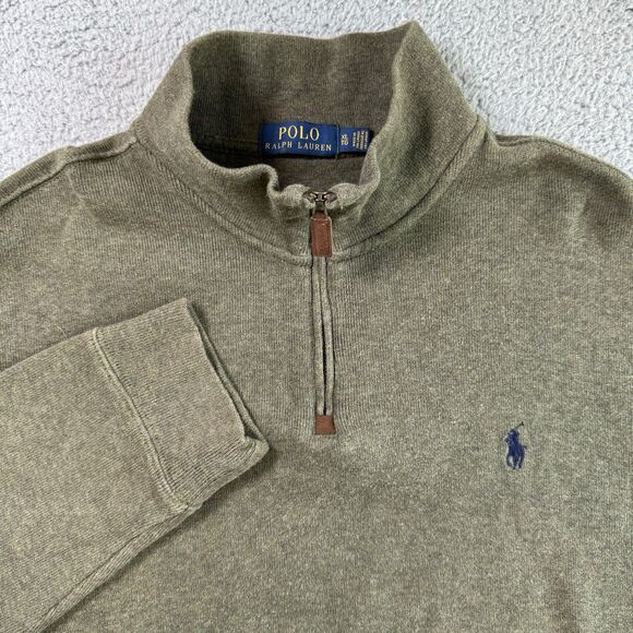 Polo Ralph Lauren Sweater Mens XL Green 1/4 Zip Pullover Cotton Preppy - Picture 1 of 9